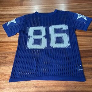 ROMWE Blue Knit‎ Crochet Football Jersey Top Stars Number 86 Sportswear M